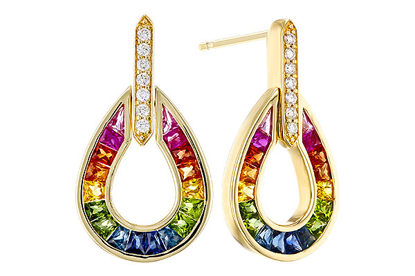 M292-76211: EARRINGS 1.18 MULTI-COLOR SAPP 1.25 TGW